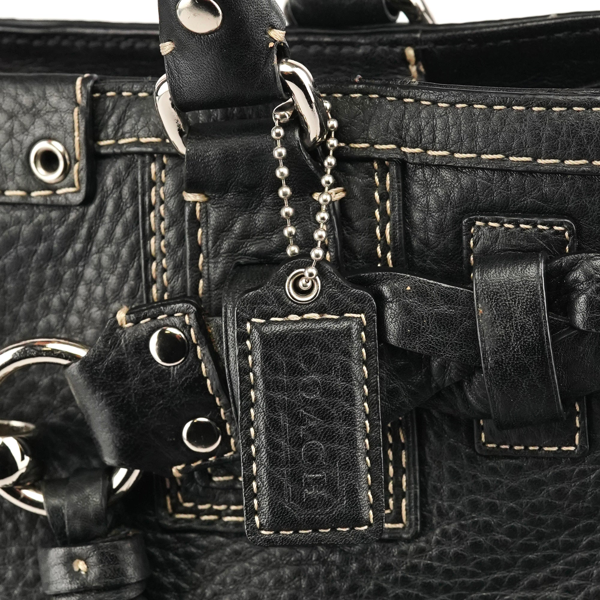 Black Grained Leather Hamptons Tote Bag
