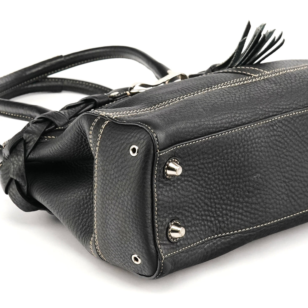 Black Grained Leather Hamptons Tote Bag