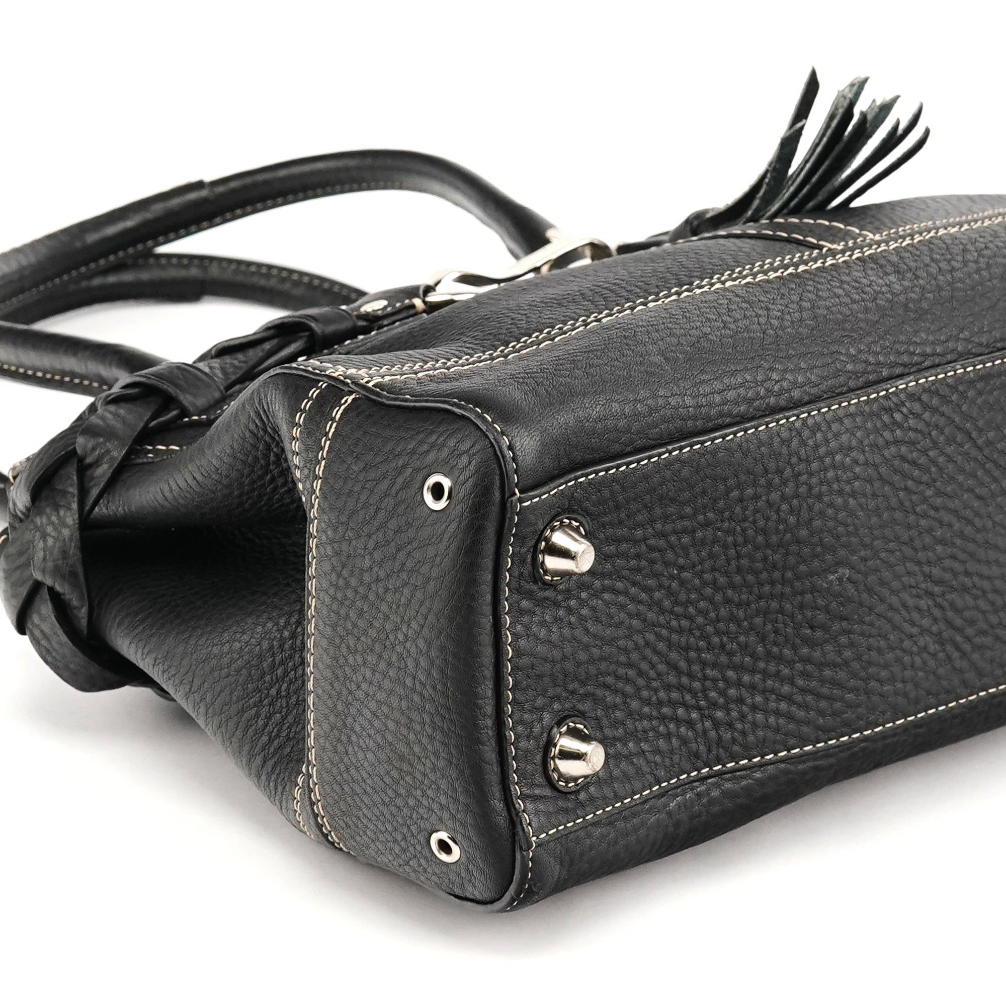 Black Grained Leather Hamptons Tote Bag