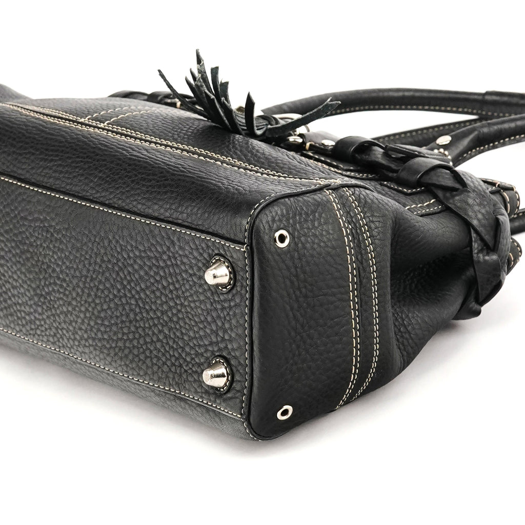 Black Grained Leather Hamptons Tote Bag