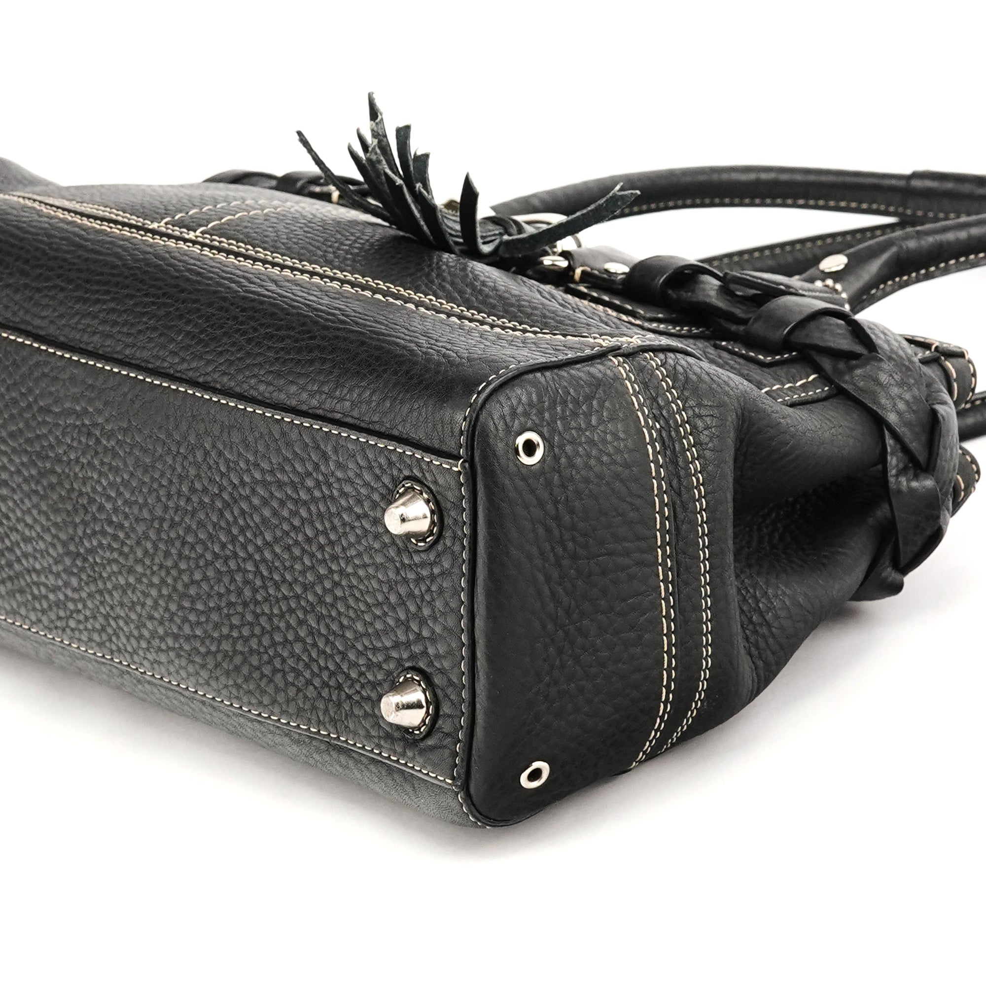 Black Grained Leather Hamptons Tote Bag