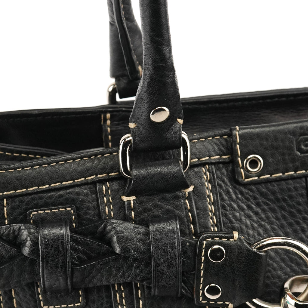 Black Grained Leather Hamptons Tote Bag