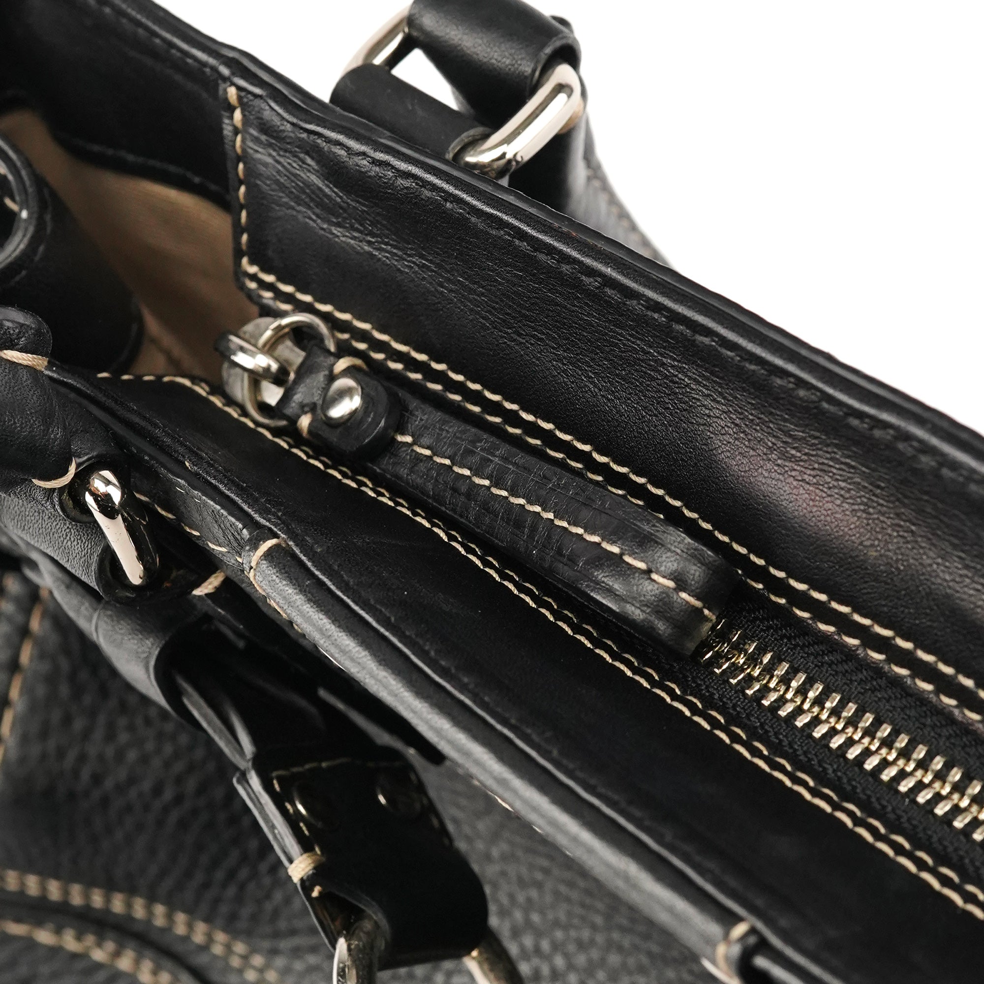 Black Grained Leather Hamptons Tote Bag
