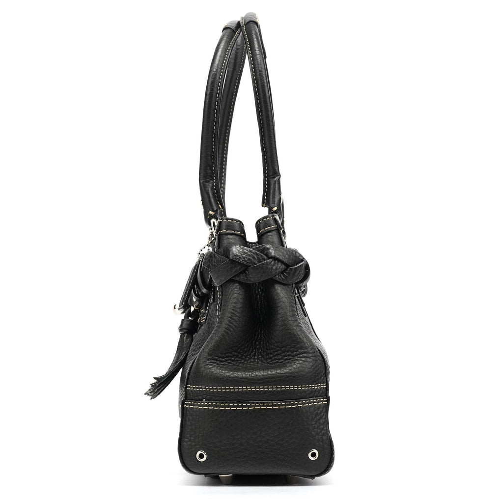 Black Grained Leather Hamptons Tote Bag