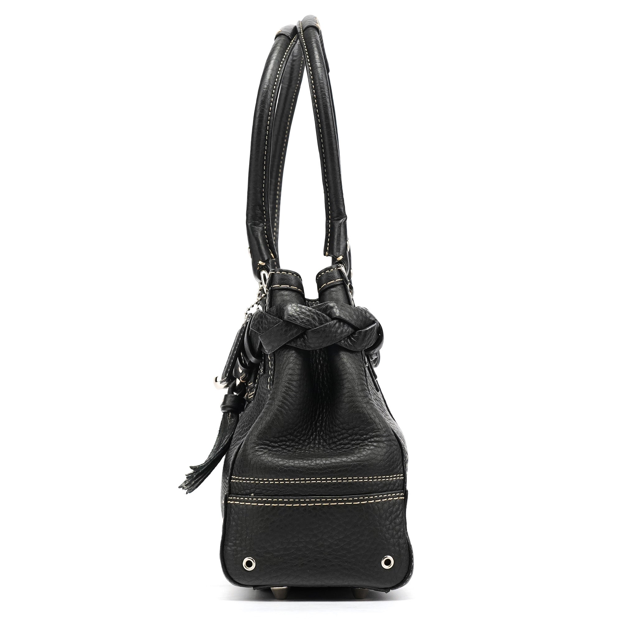 Black Grained Leather Hamptons Tote Bag