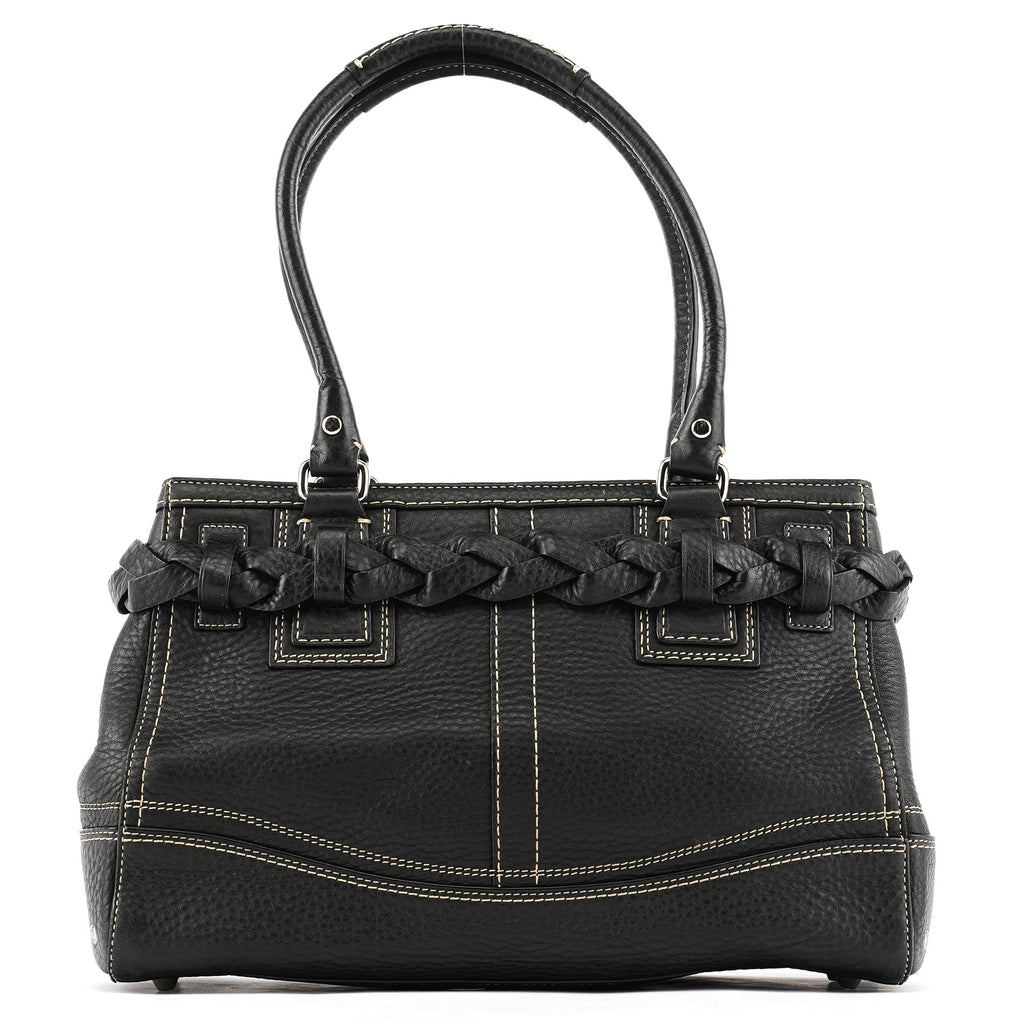 Black Grained Leather Hamptons Tote Bag