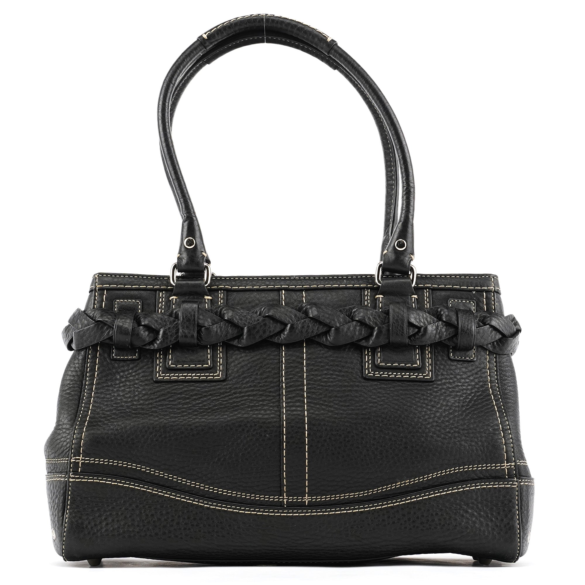 Black Grained Leather Hamptons Tote Bag