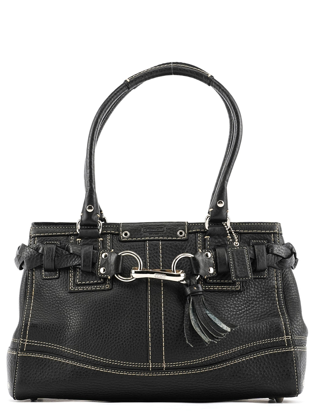 Black Grained Leather Hamptons Tote Bag