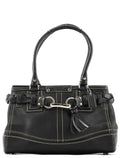 Black Grained Leather Hamptons Tote Bag