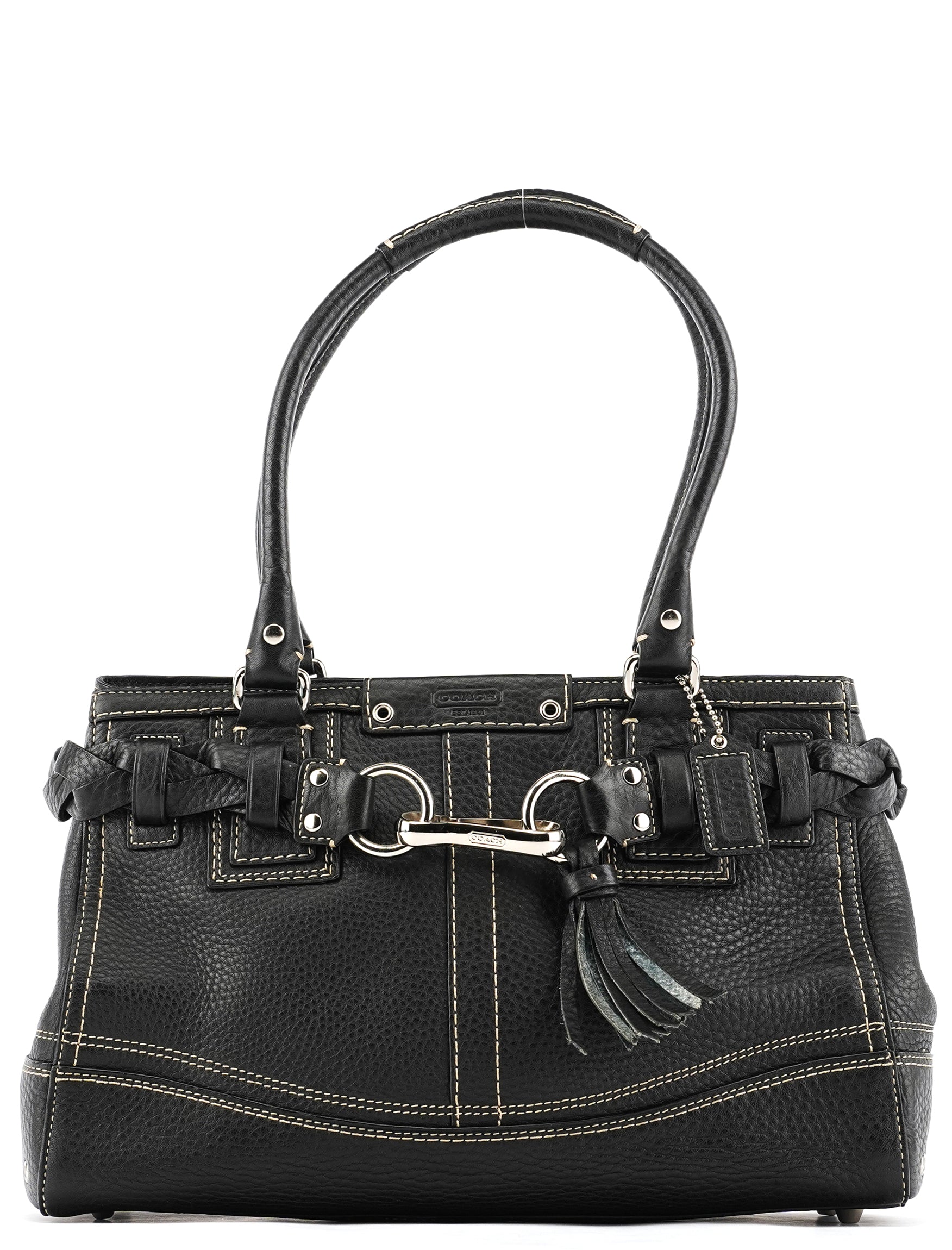 Black Grained Leather Hamptons Tote Bag