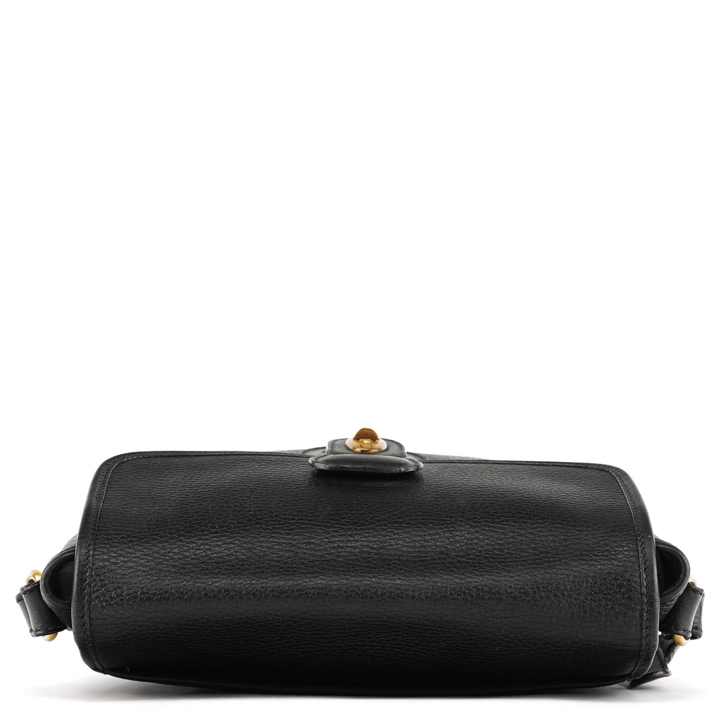 Black Leather Turnlock Crossbody Bag