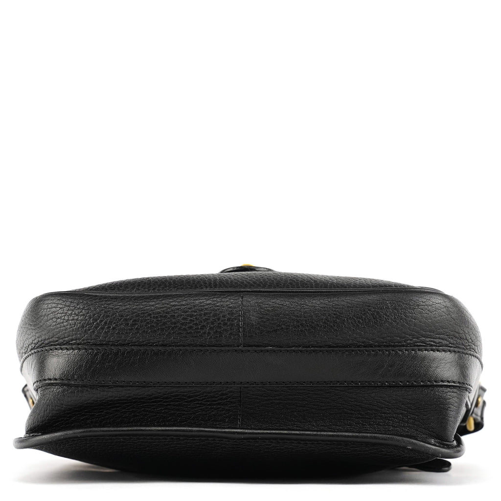 Black Leather Turnlock Crossbody Bag