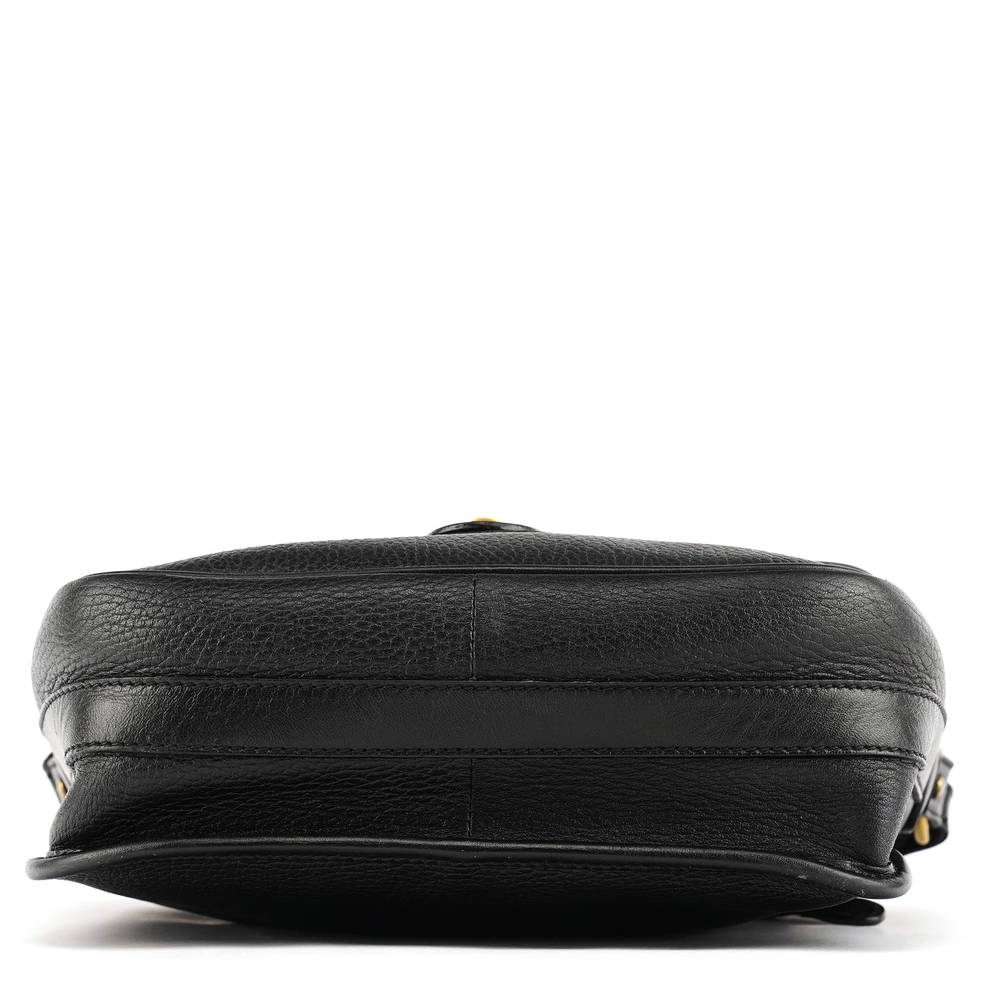 Black Leather Turnlock Crossbody Bag