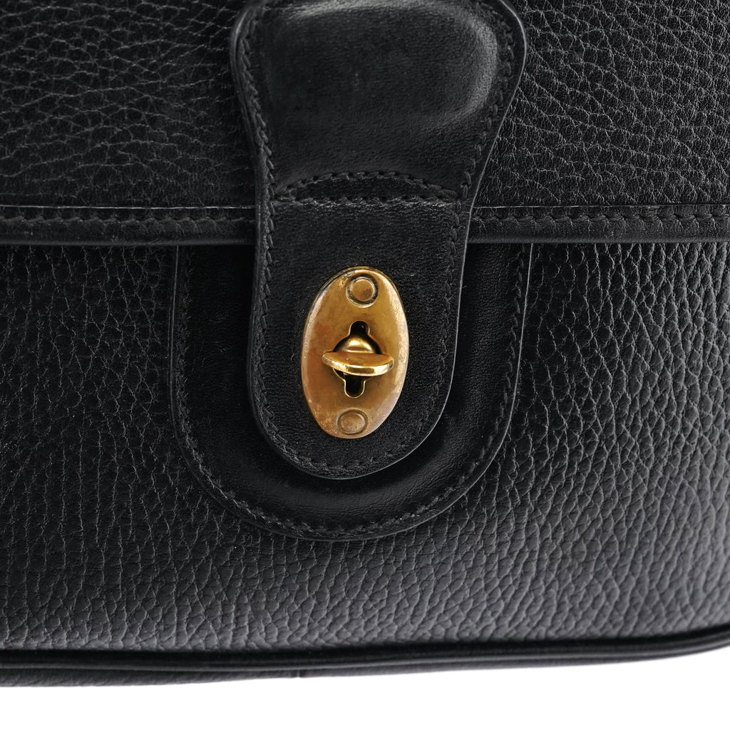 Black Leather Turnlock Crossbody Bag