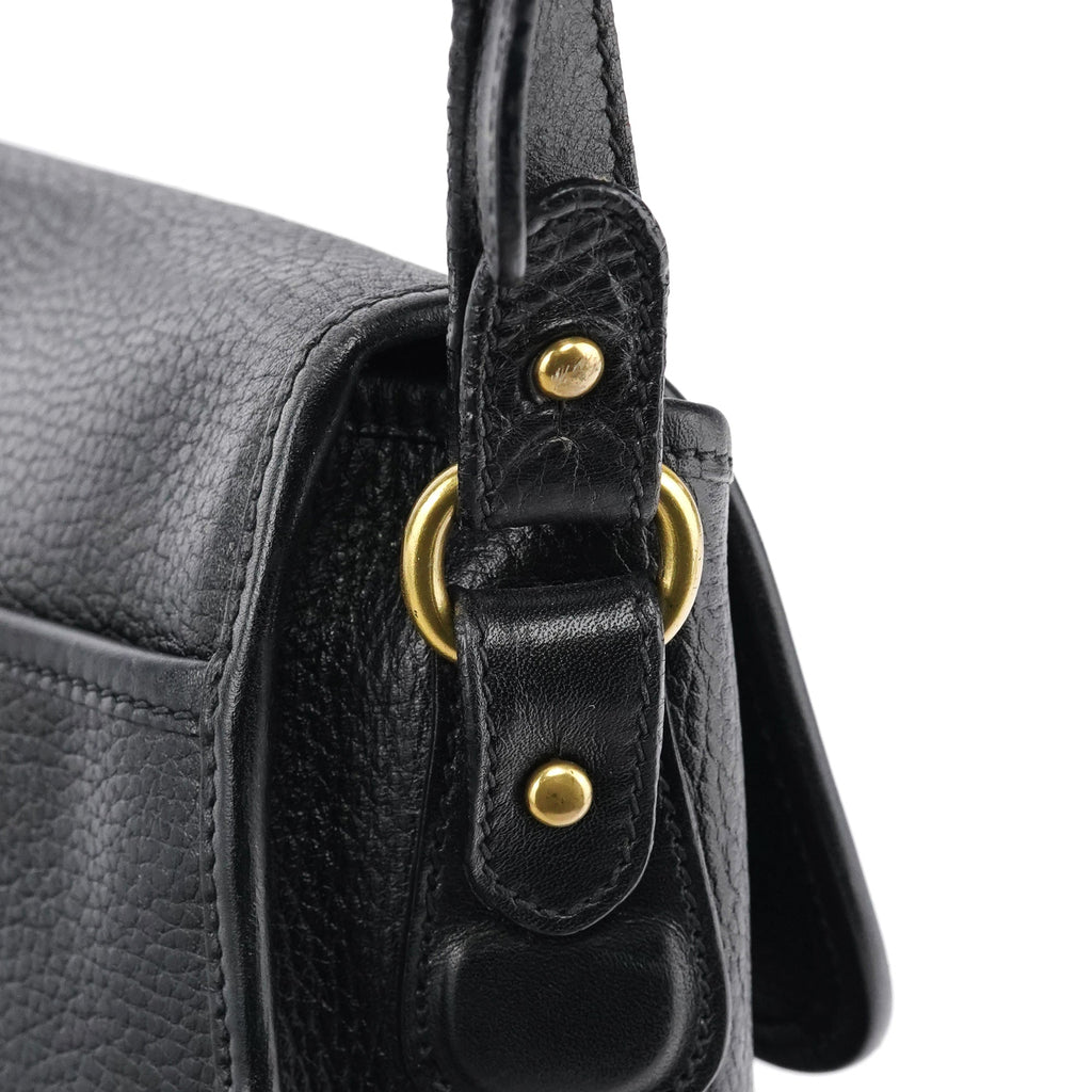 Black Leather Turnlock Crossbody Bag