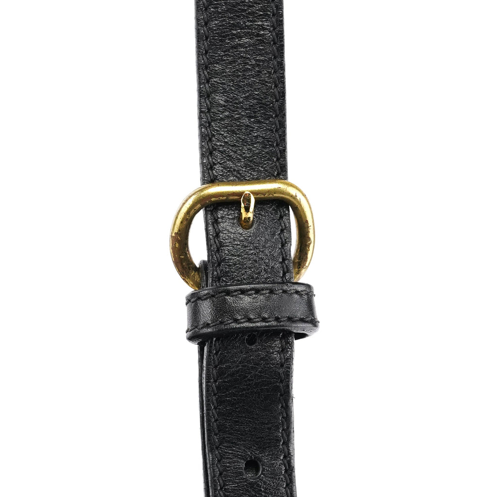 Black Leather Turnlock Crossbody Bag