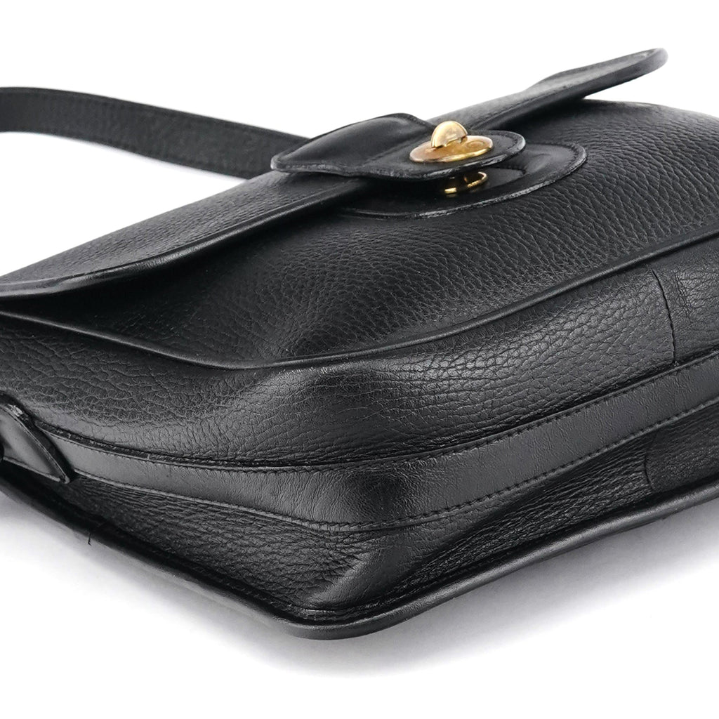 Black Leather Turnlock Crossbody Bag