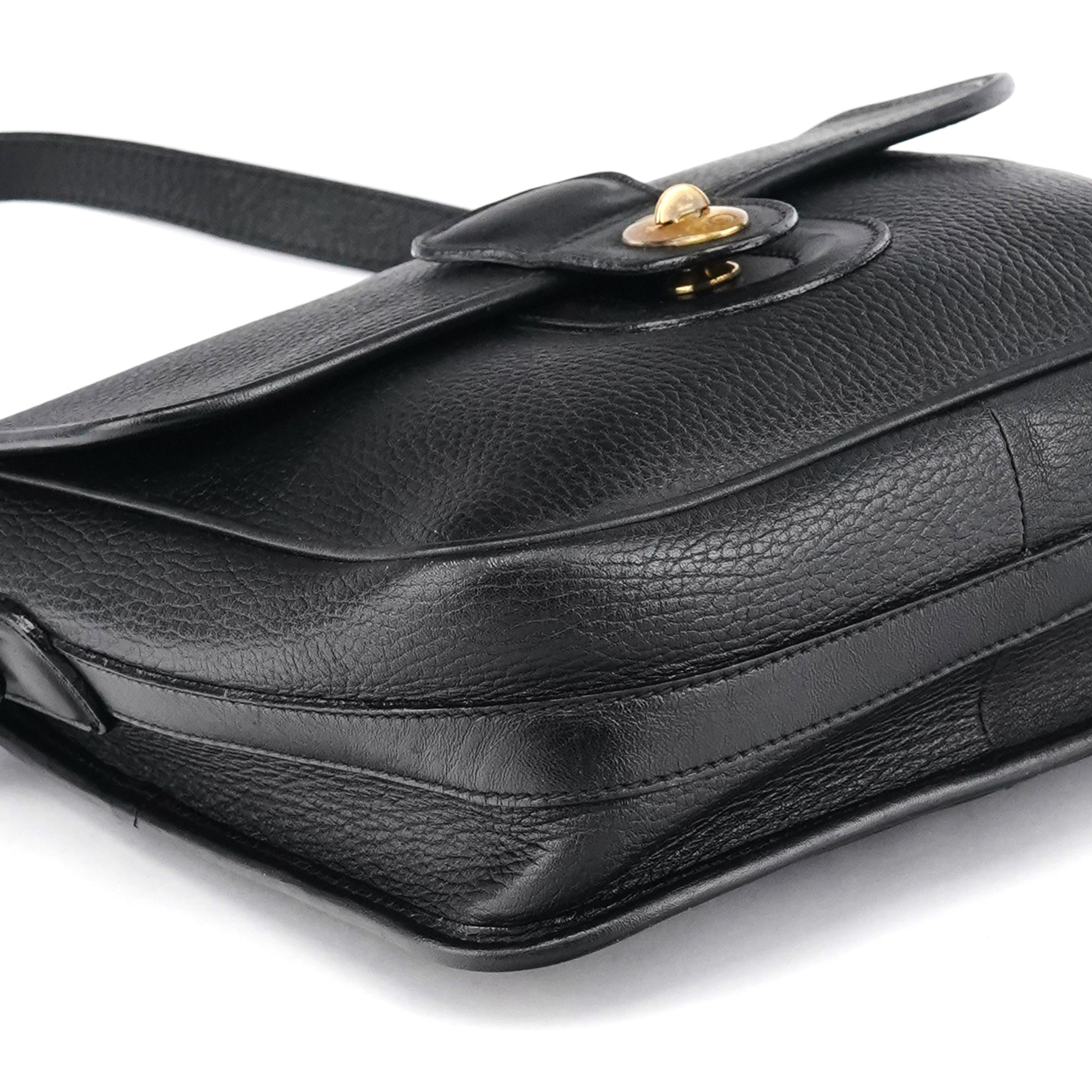 Black Leather Turnlock Crossbody Bag