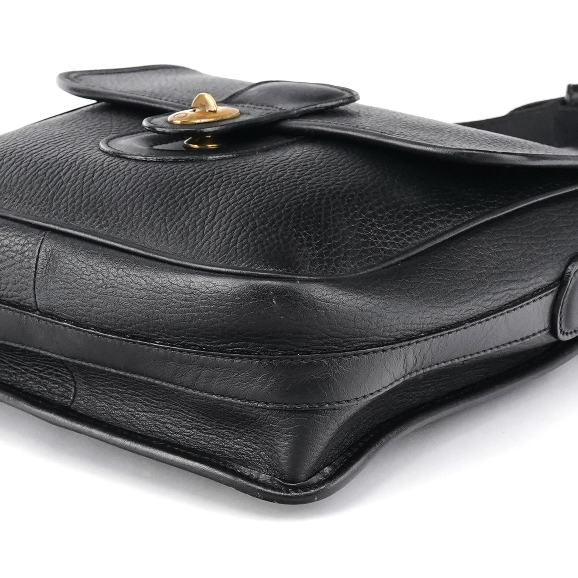 Black Leather Turnlock Crossbody Bag