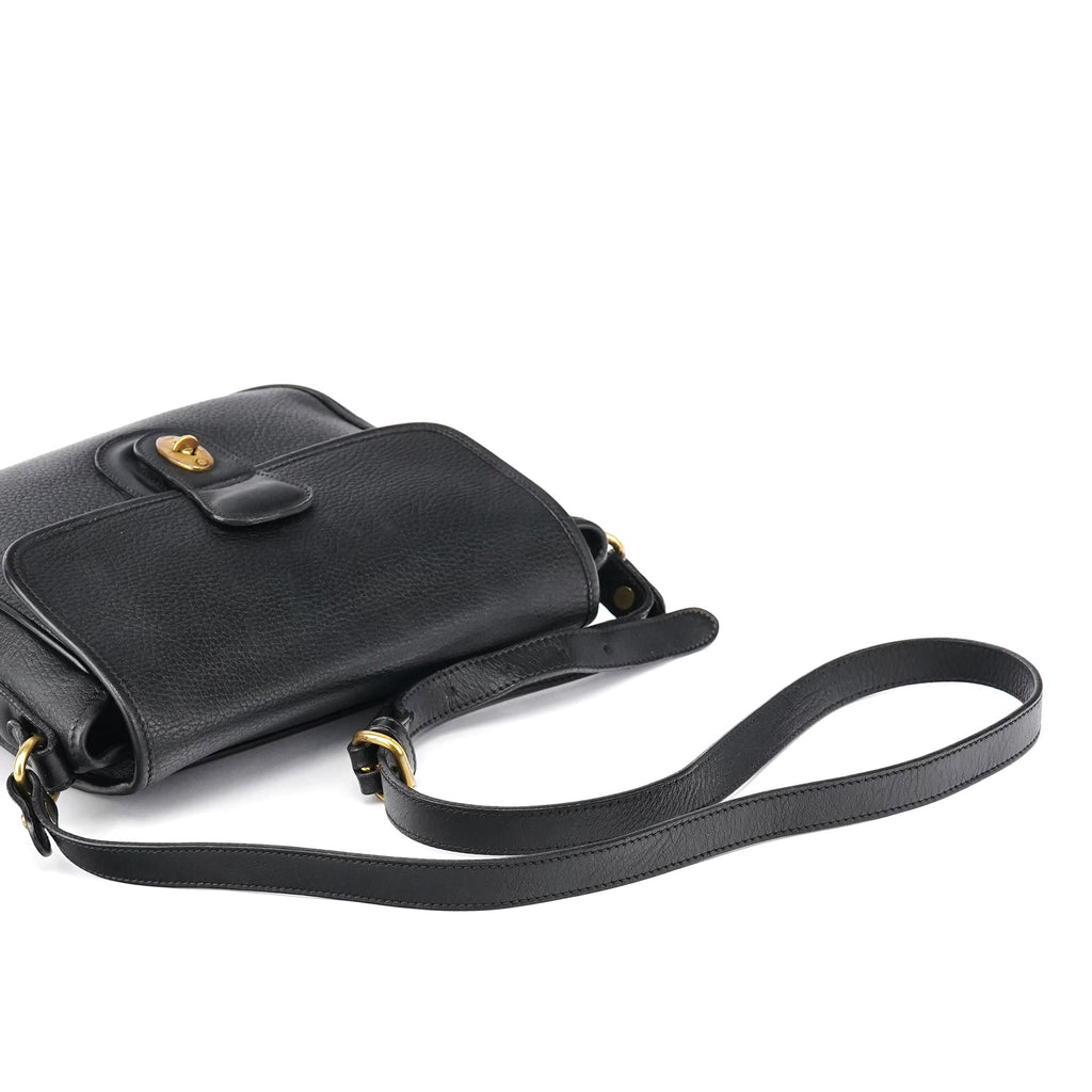 Black Leather Turnlock Crossbody Bag