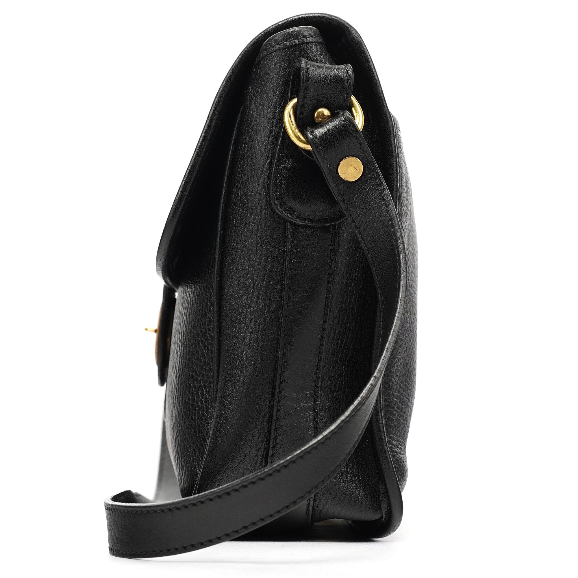 Black Leather Turnlock Crossbody Bag