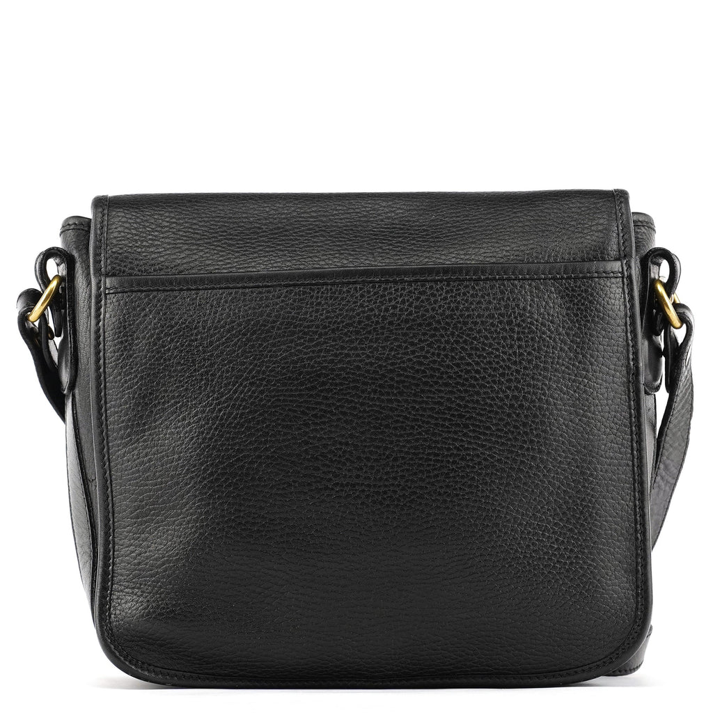 Black Leather Turnlock Crossbody Bag