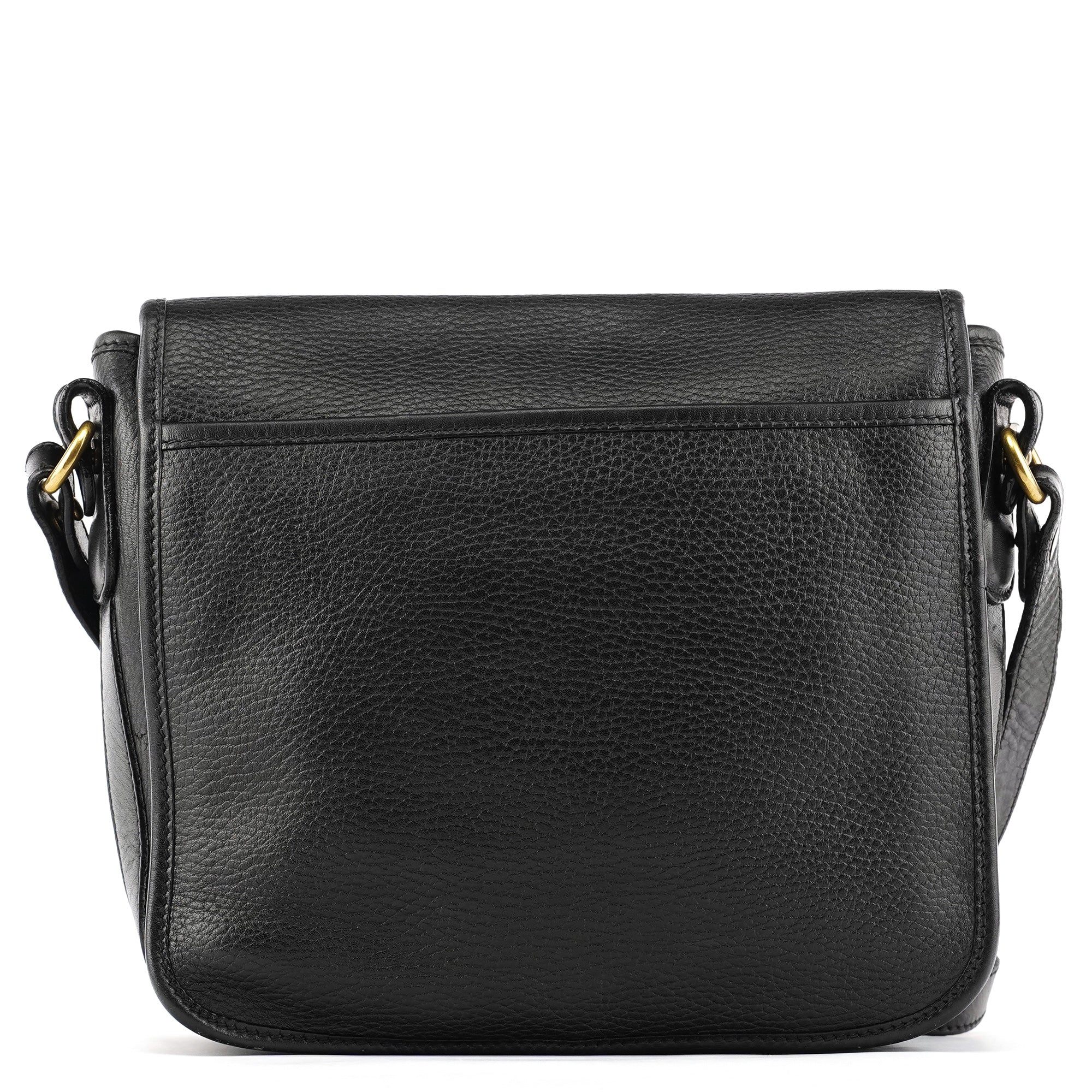 Black Leather Turnlock Crossbody Bag