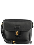 Black Leather Turnlock Crossbody Bag