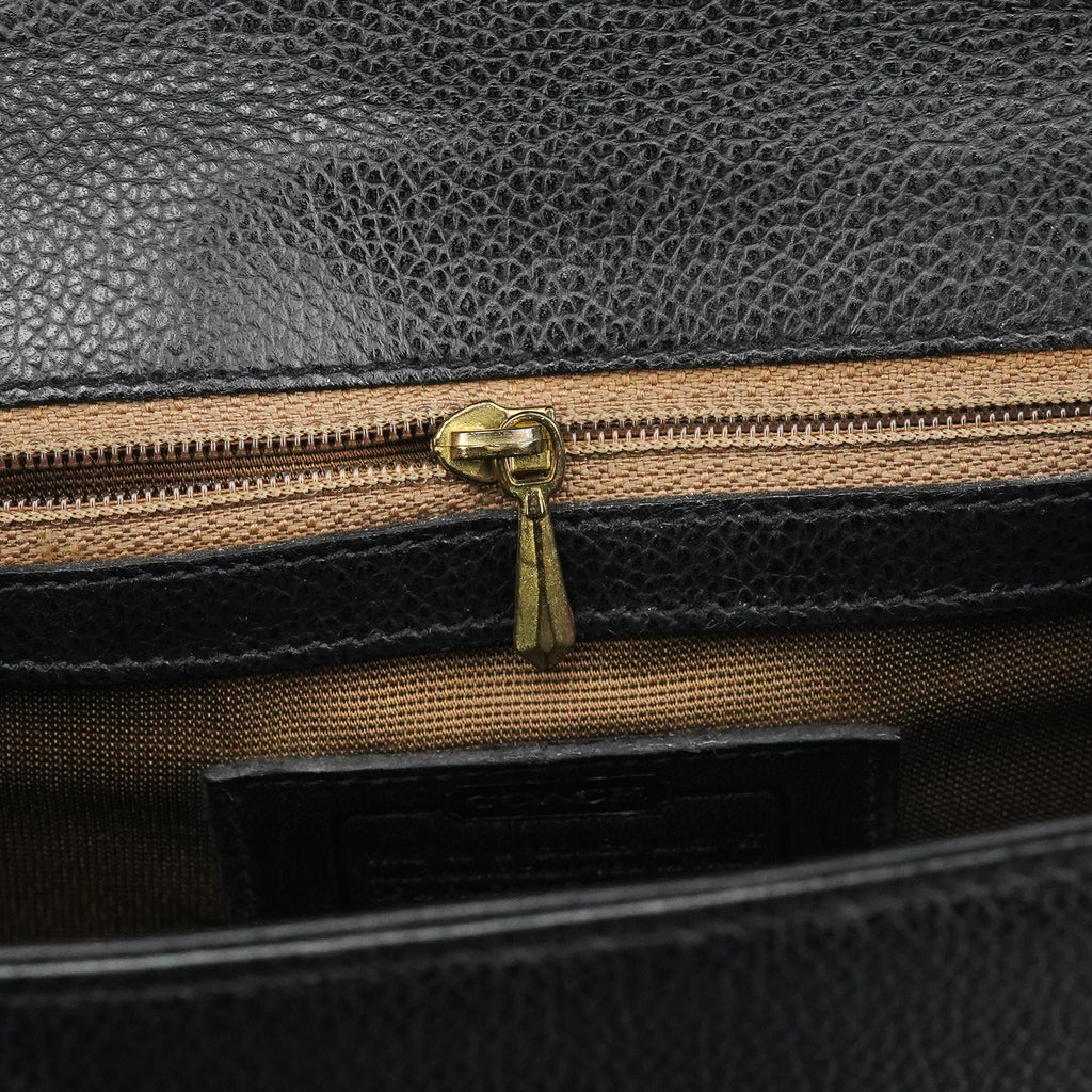 Black Leather Turnlock Top Handle Bag