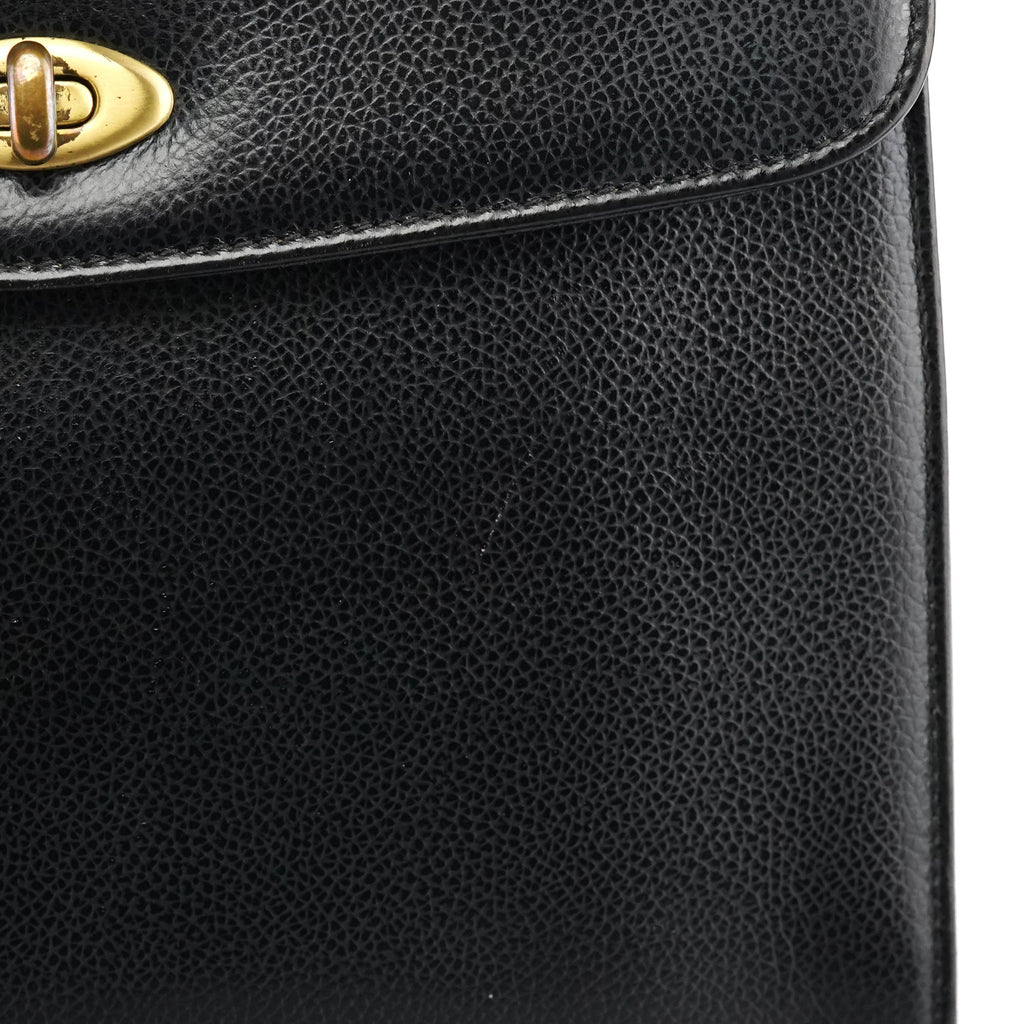 Black Leather Turnlock Top Handle Bag