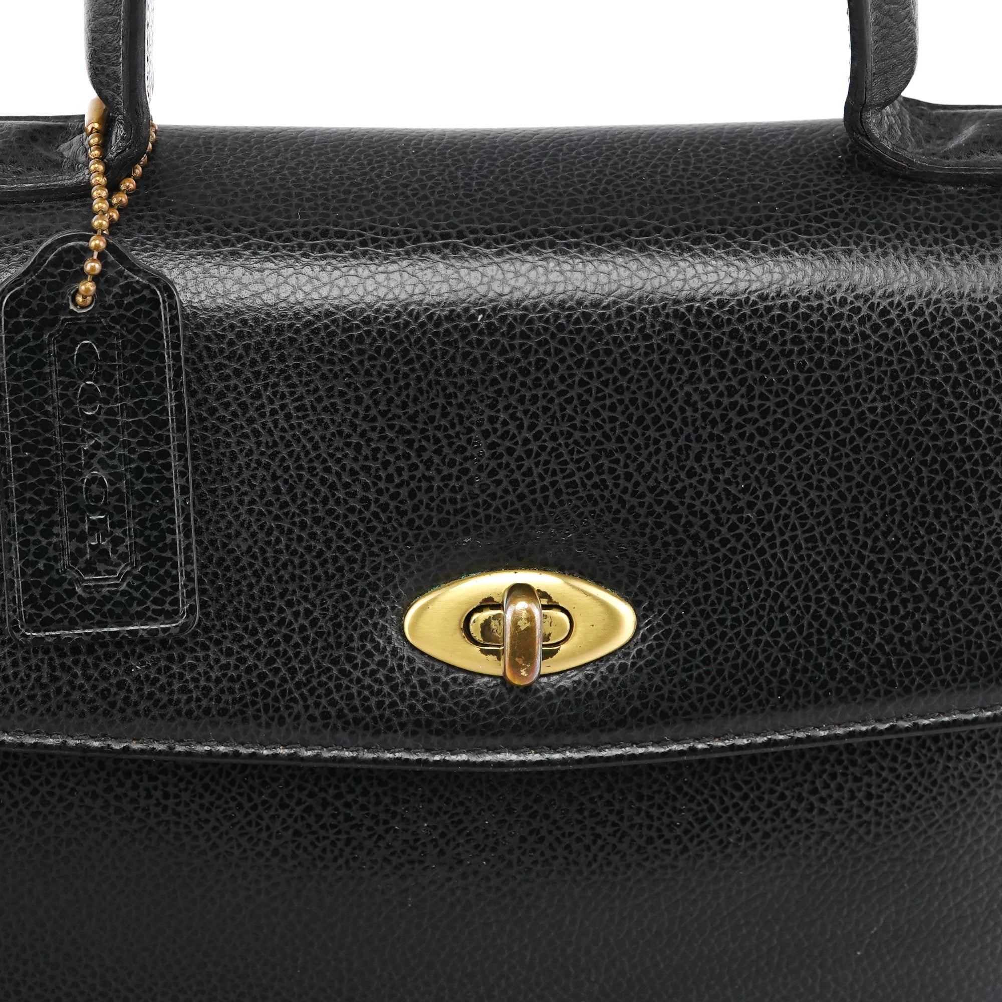 Black Leather Turnlock Top Handle Bag
