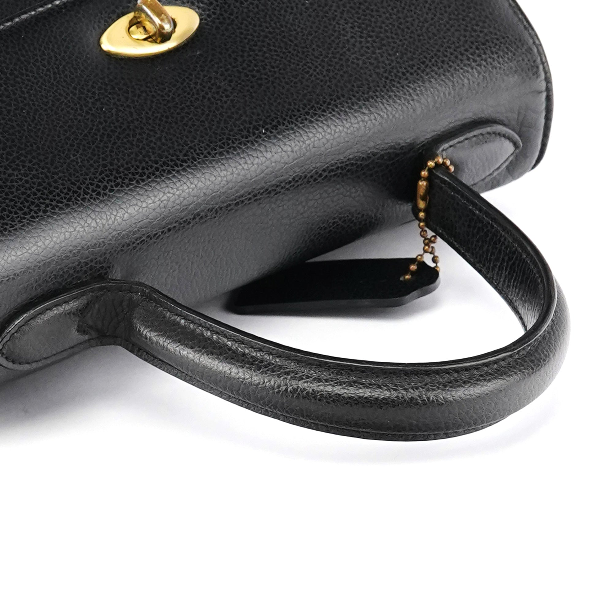 Black Leather Turnlock Top Handle Bag