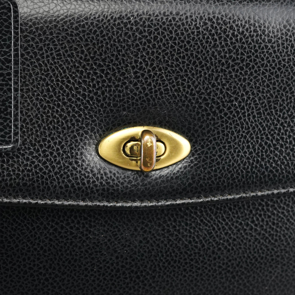 Black Leather Turnlock Top Handle Bag