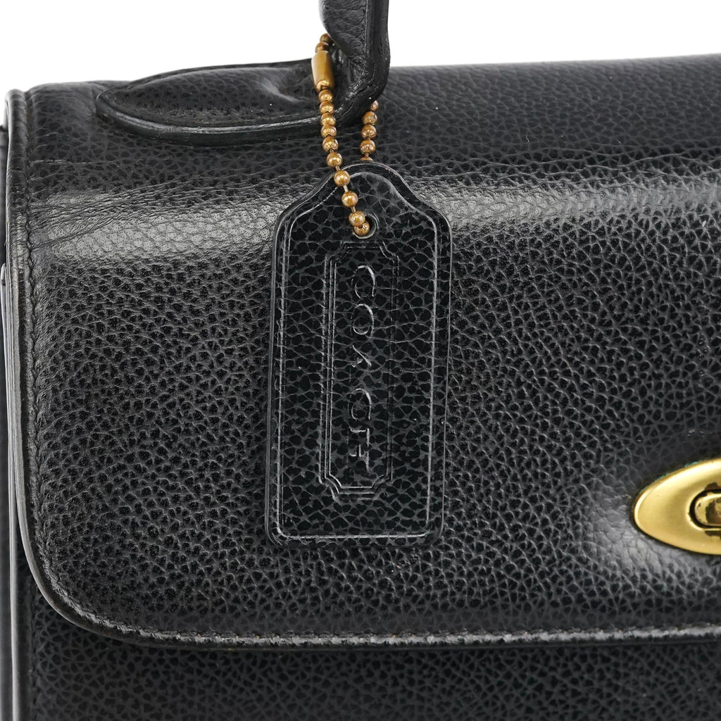 Black Leather Turnlock Top Handle Bag