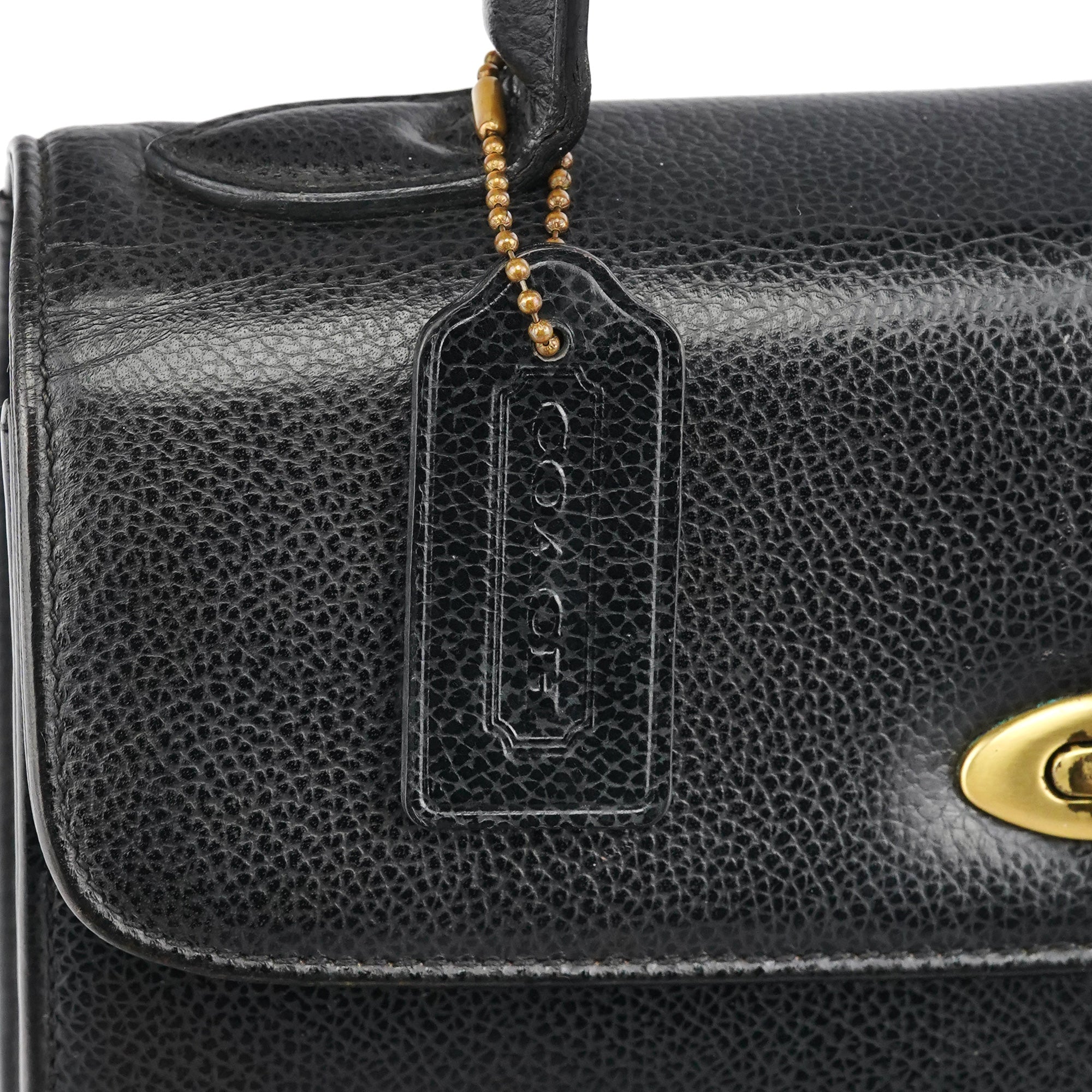 Black Leather Turnlock Top Handle Bag