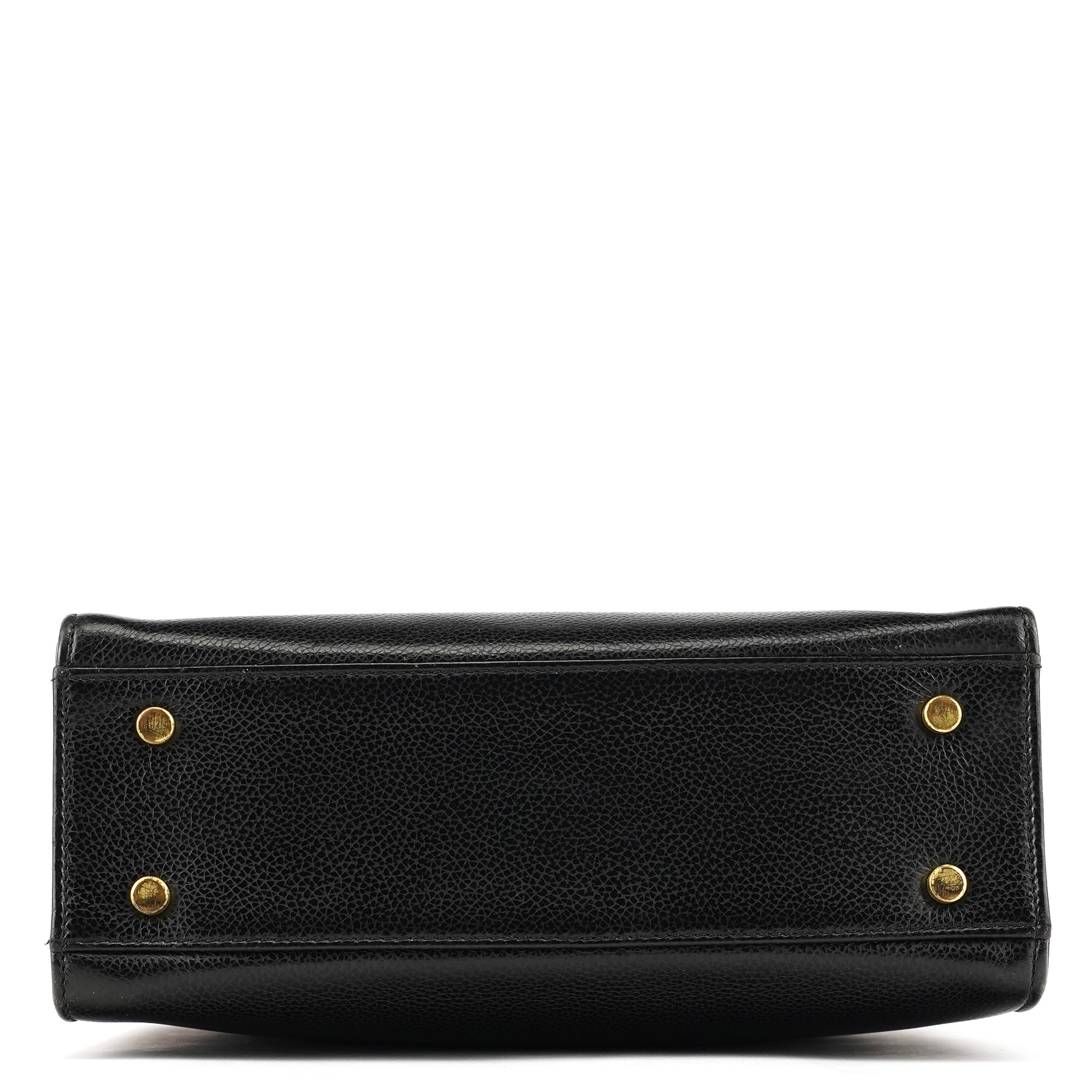 Black Leather Turnlock Top Handle Bag