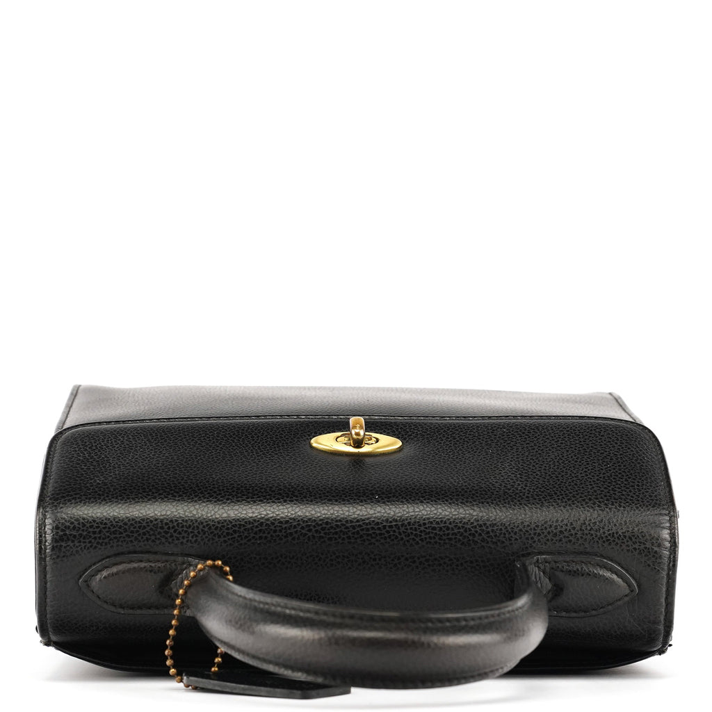 Black Leather Turnlock Top Handle Bag