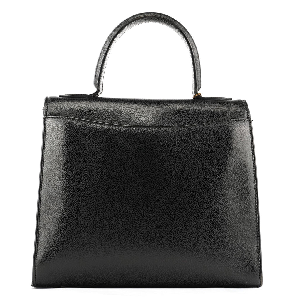Black Leather Turnlock Top Handle Bag