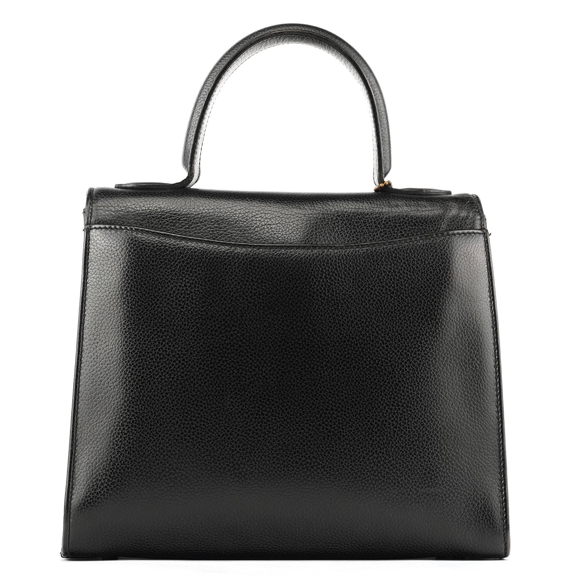 Black Leather Turnlock Top Handle Bag