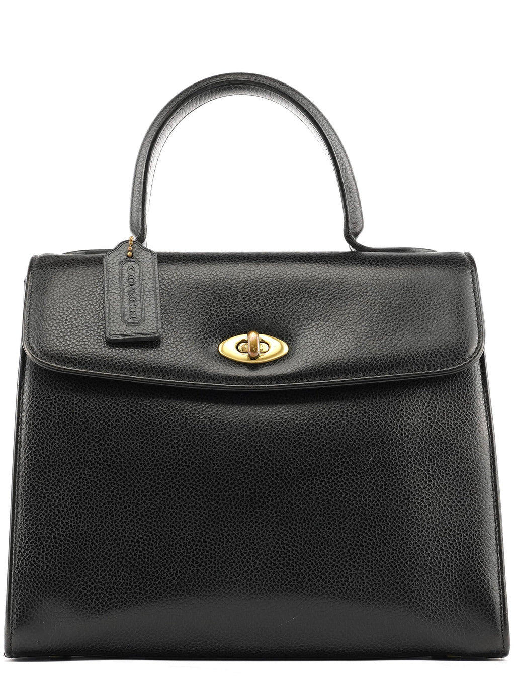 Black Leather Turnlock Top Handle Bag