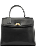 Black Leather Turnlock Top Handle Bag