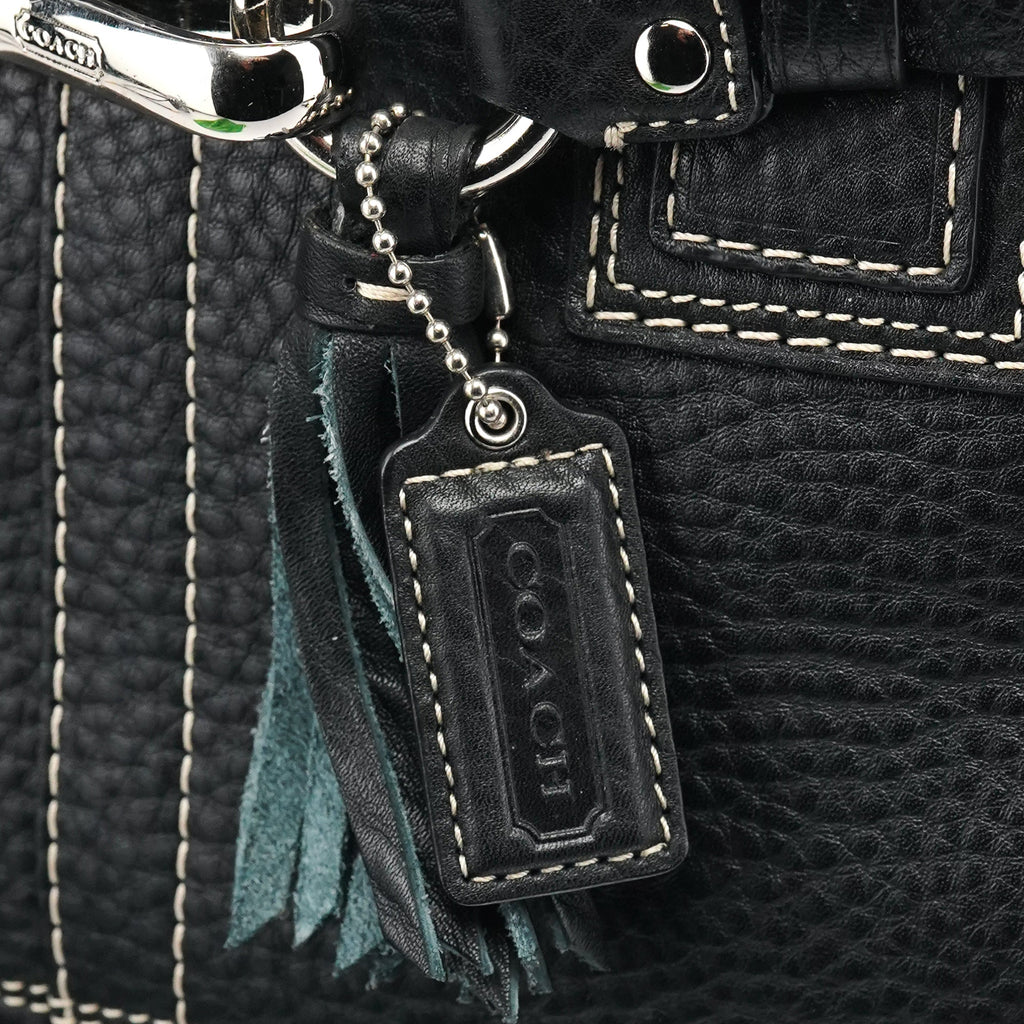 Black Pebbled Leather Hamptons Tote Bag
