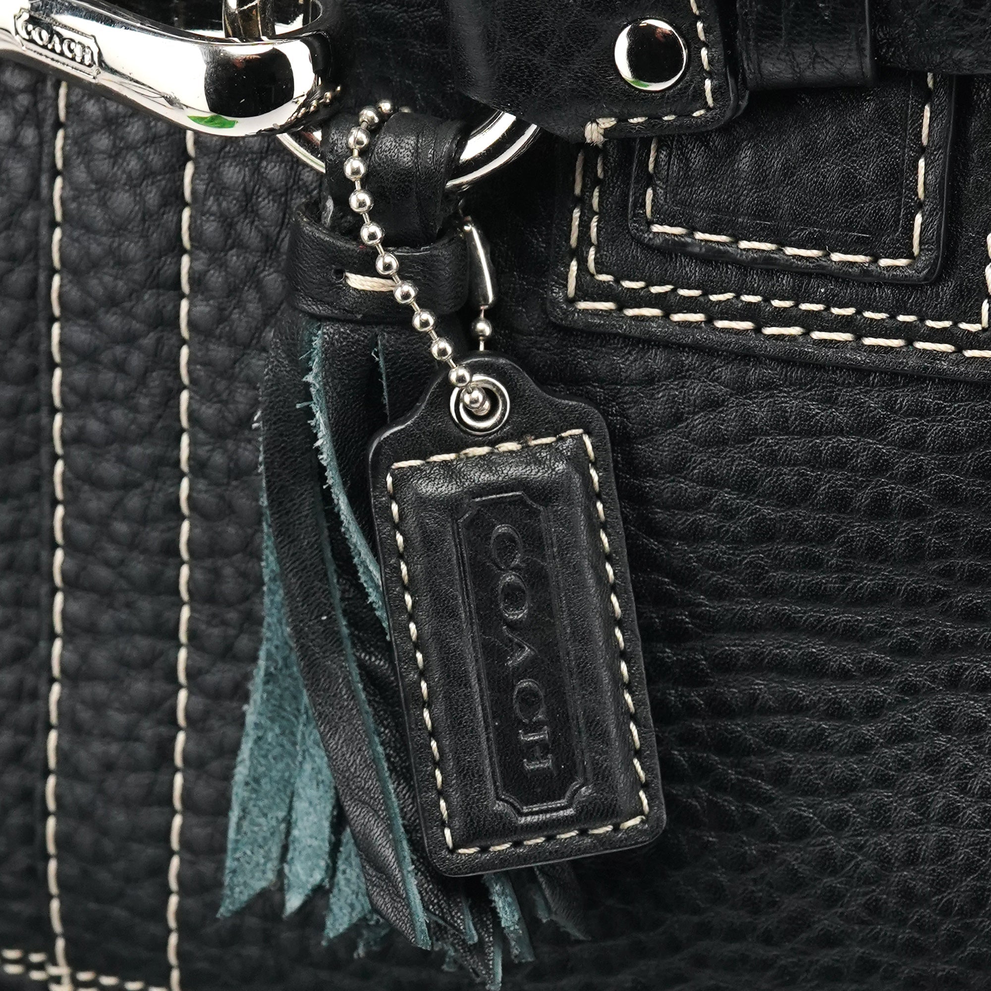 Black Pebbled Leather Hamptons Tote Bag