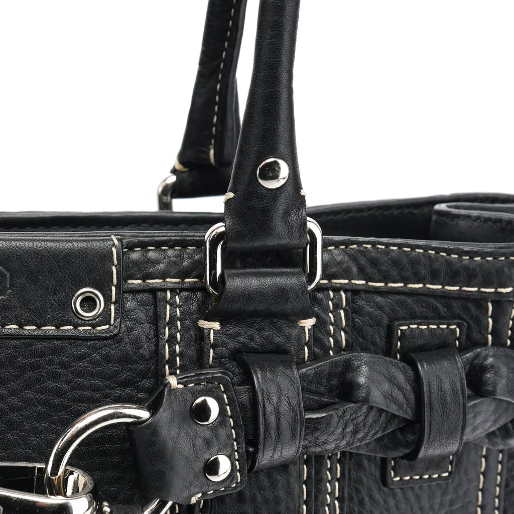 Black Pebbled Leather Hamptons Tote Bag