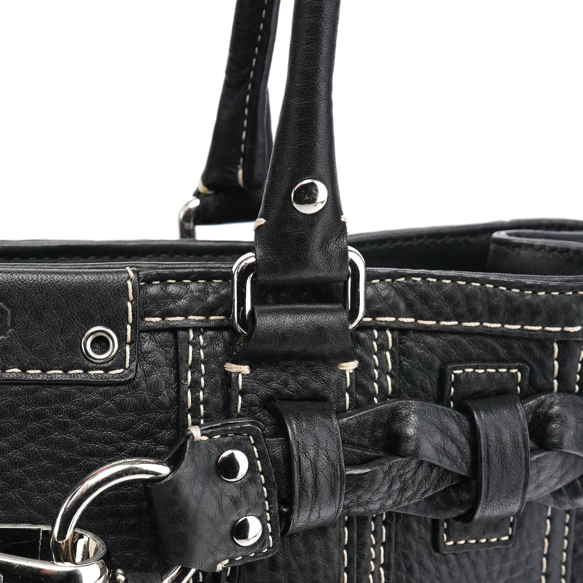 Black Pebbled Leather Hamptons Tote Bag