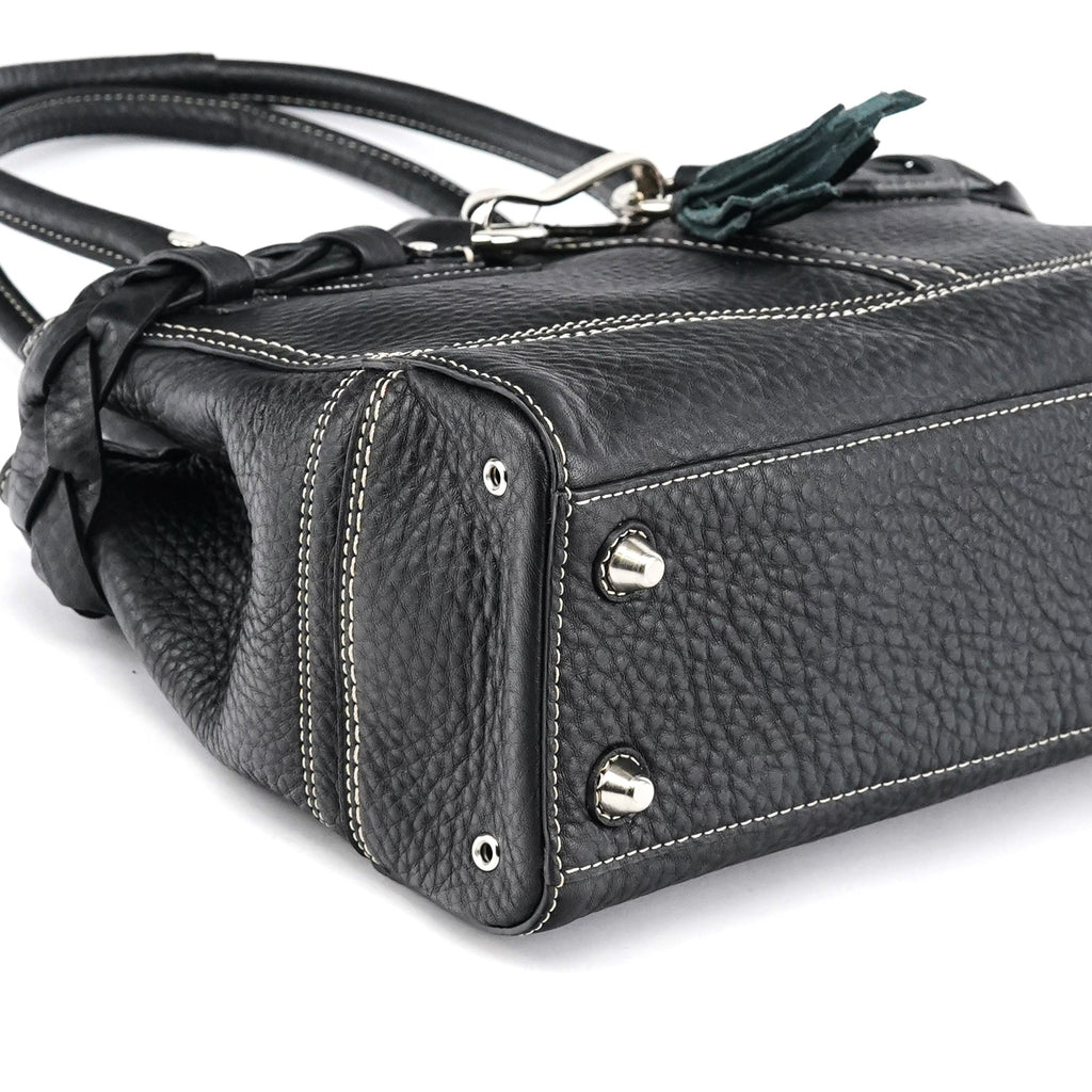 Black Pebbled Leather Hamptons Tote Bag