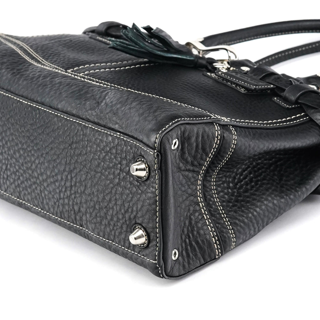 Black Pebbled Leather Hamptons Tote Bag
