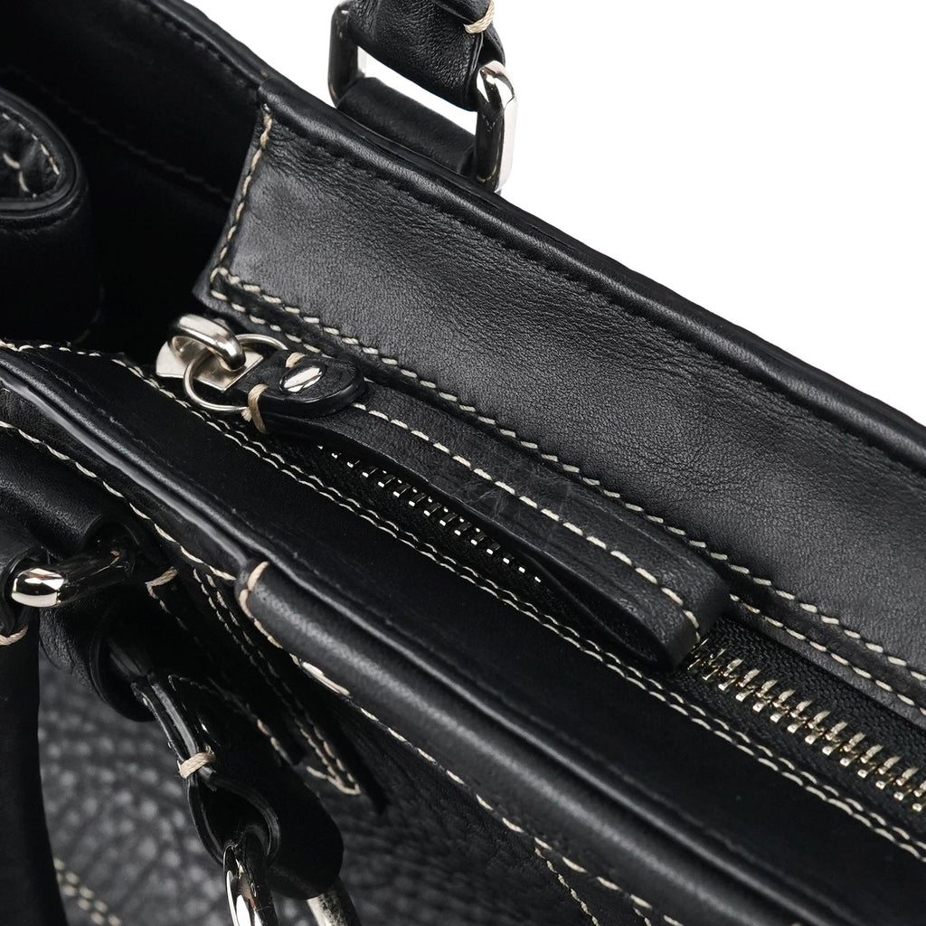 Black Pebbled Leather Hamptons Tote Bag