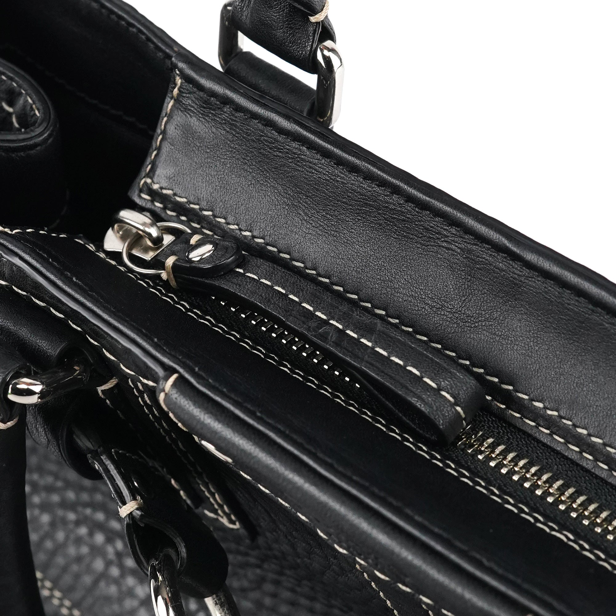 Black Pebbled Leather Hamptons Tote Bag