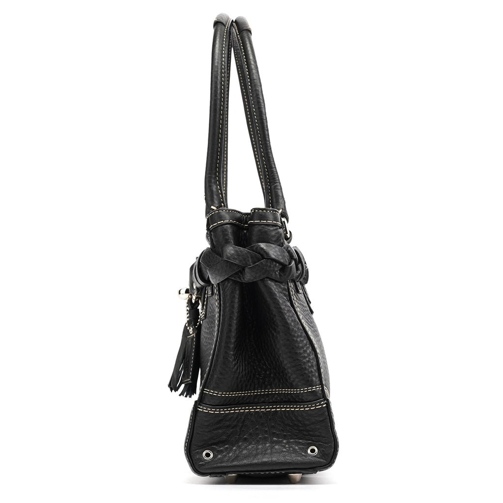 Black Pebbled Leather Hamptons Tote Bag